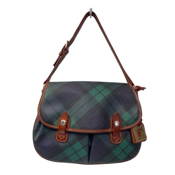Dooney & Bourke Blue & Green Tartan Plaid Saddle Shoulder Bag - Picture 2 of 10